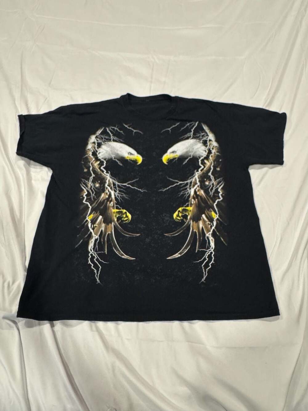 Vintage Double Bald Eagle Lightning Graphic T-Shirt Black Y2K